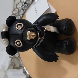 Coach Black Bear Bag Charm Pebble Leather, Gold/Black, CP369